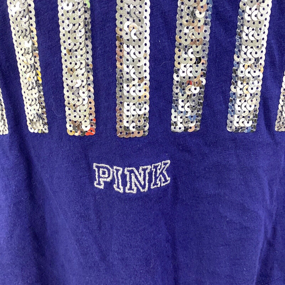 Victoria's Secret PINK XS Sequin American Flag Tank Top Shirt Navy Blue & Silver - Picture 2 of 7